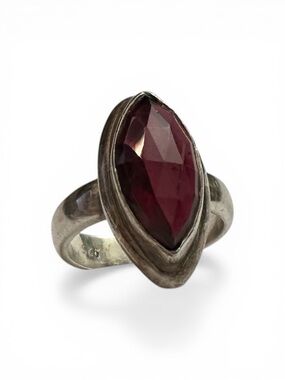 Genuine Garnet & 925 Sterling Silver Marquise Ring | Size 6.5